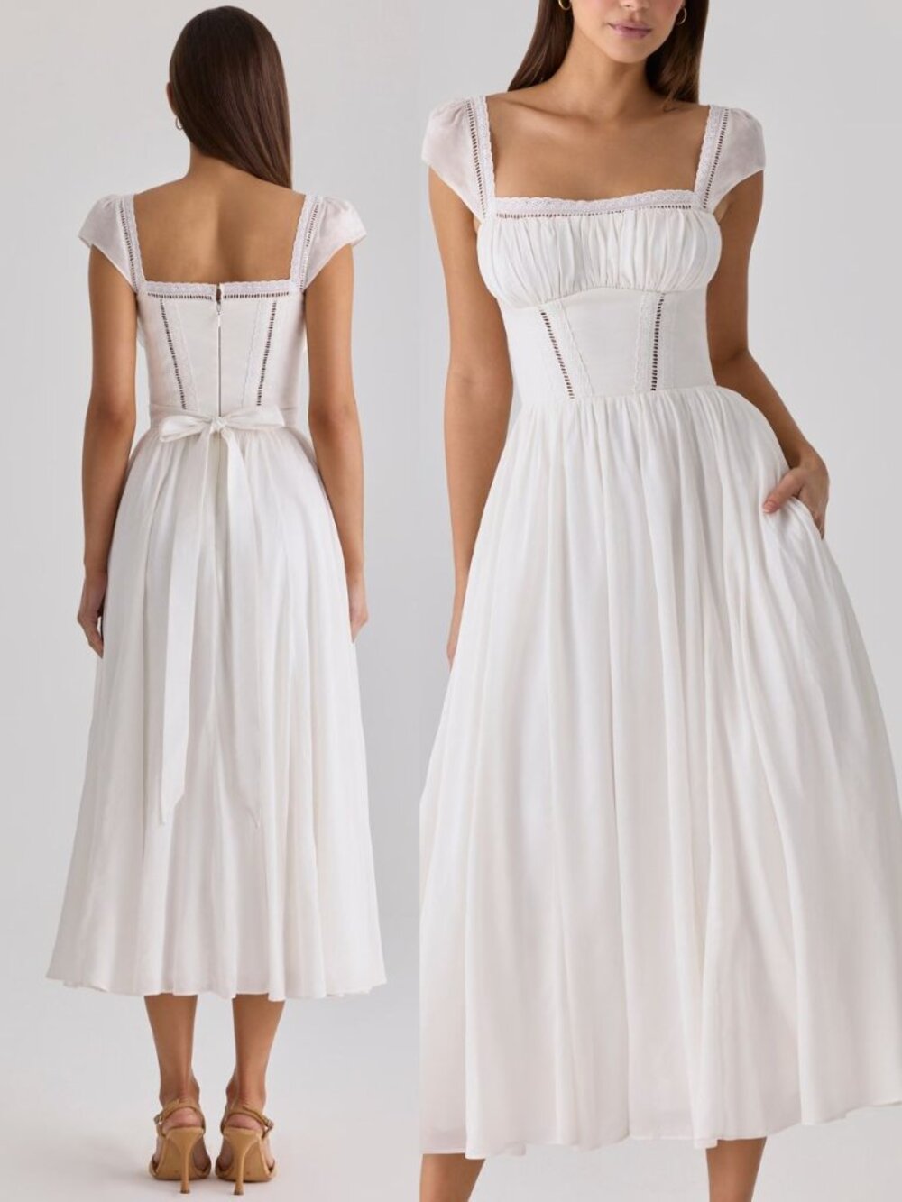 House of CB Thea Dress White Voile Broderie Anglais Lace Trim Midi Size XS - Picture 12 of 12